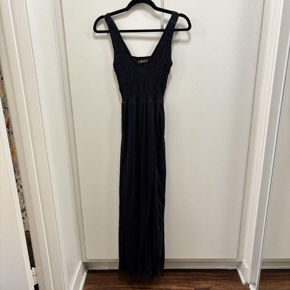 XCVI Women’s Sz Small Dark Blue Sleeveless Smocked Maxi Faux Wrap Dress